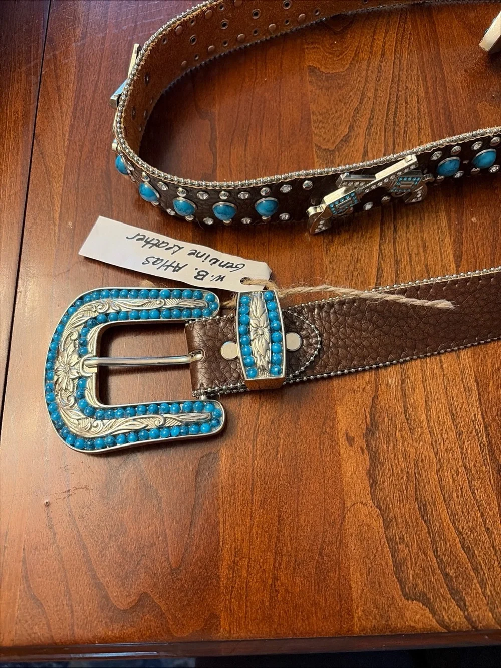 Belt Western leather bling ladies belt with Turquoise Beaded Buckle & belt XXXL